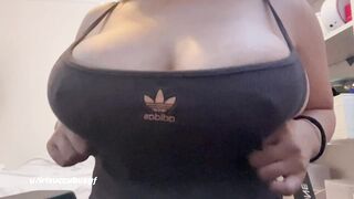 Boob Bounce: can you guess the size of my big natural tits? #3