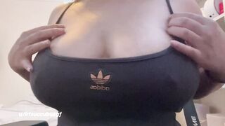 Boob Bounce: can you guess the size of my big natural tits? #4