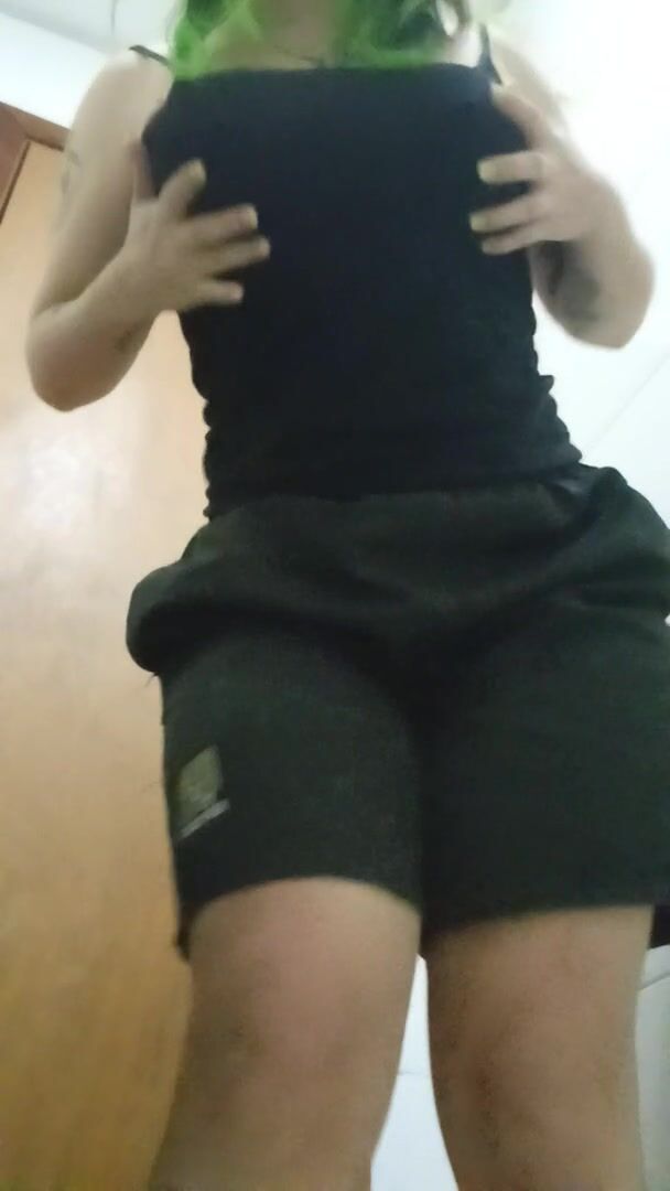 a view from below of my bouncy tits and thick thighs