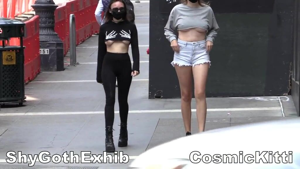 Slomo titty drop with a friend on the street!