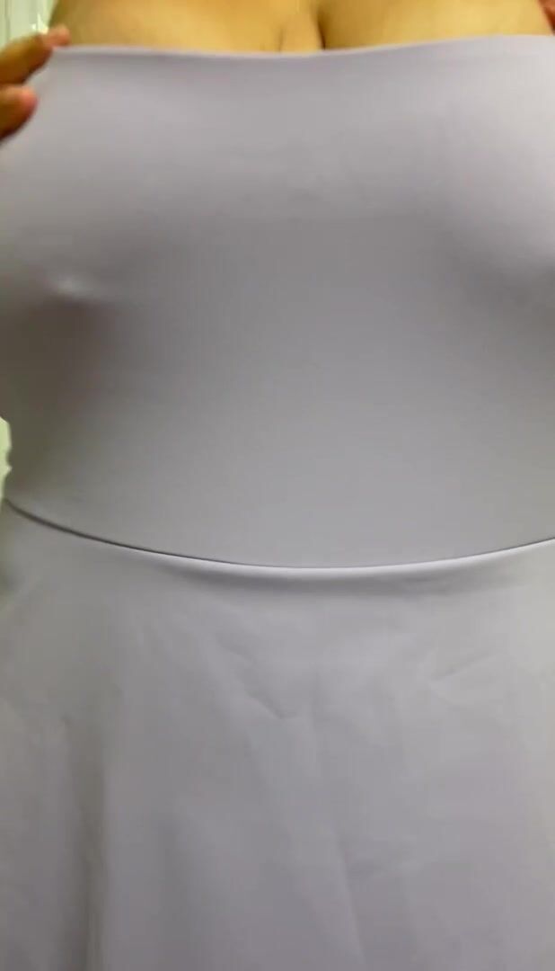 Big titties freed from my tight dress